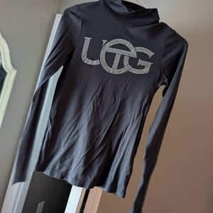 Black Long Sleeve Turtleneck Top with Rhinestone LTG Logo